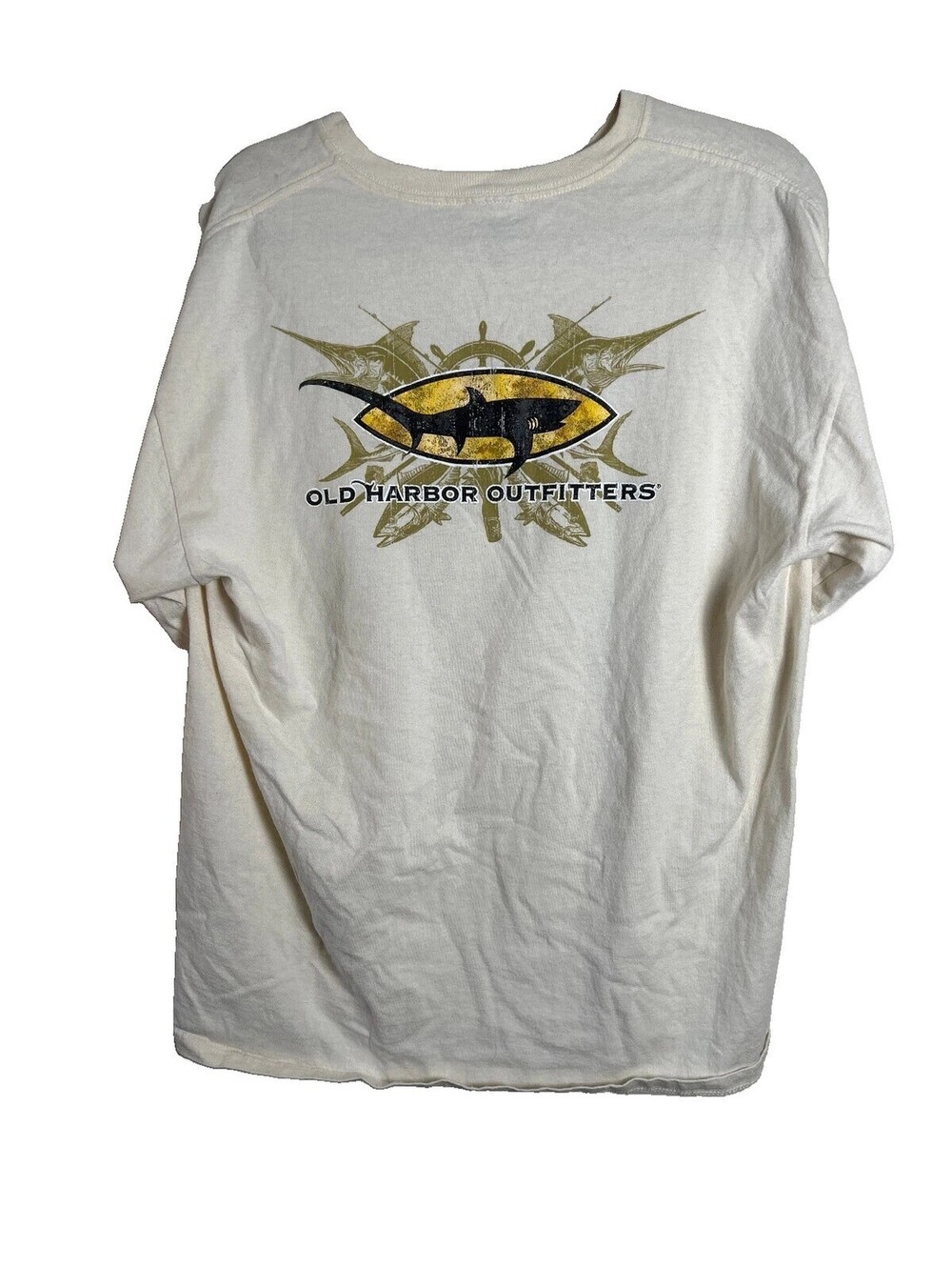 Old Harbor Outfitters Fishing T-Shirt Men’s XL White Graphic Tee Marlin Tuna